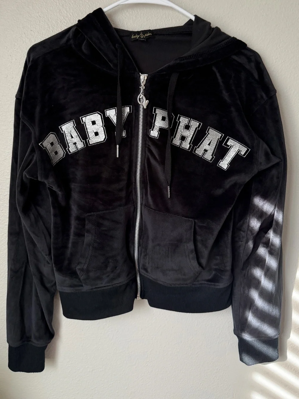 Baby Phat Black Velour Zip Hoodie Jacket Y2K Medium